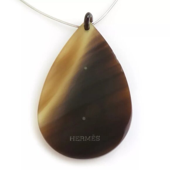 Auth HERMES Necklace Silver/Brown Metal/Buffalo horn - Picture 4 of 8